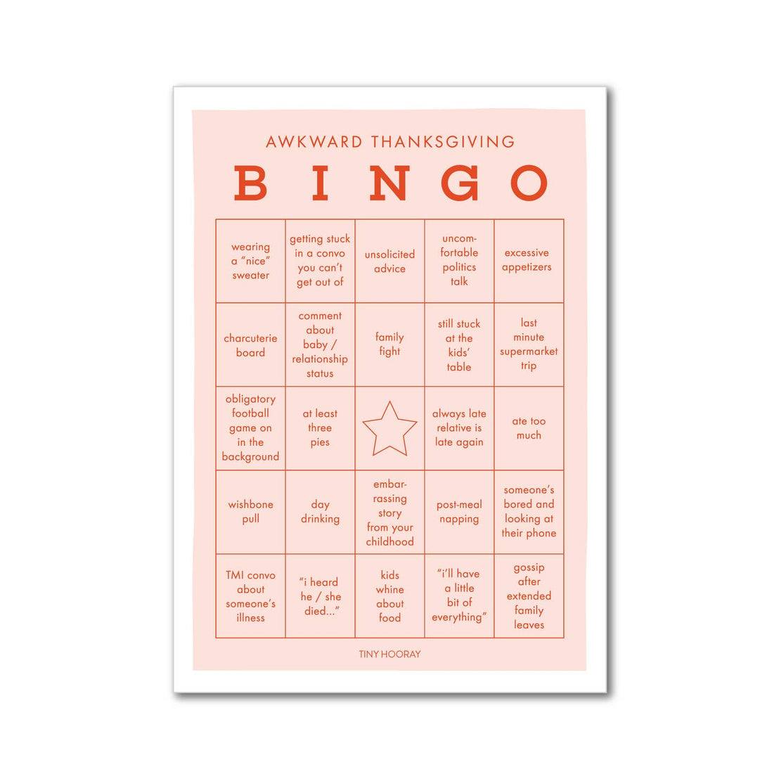 Awkward Thanksgiving Bingo Game