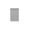 Gray notebook with gold spiral binding on a white background