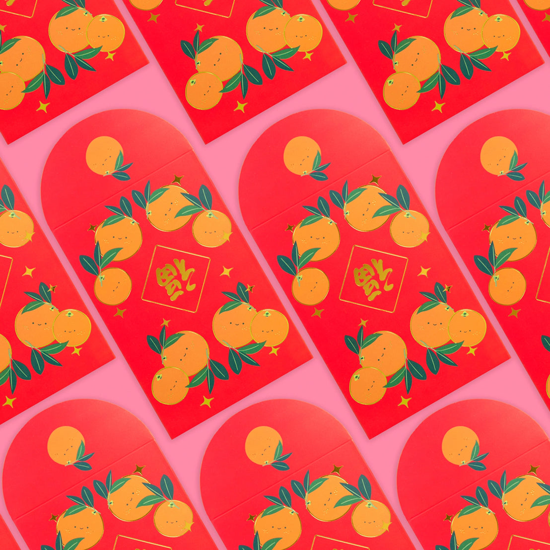 Happy Oranges Gold Red Envelope, ilootpaperie