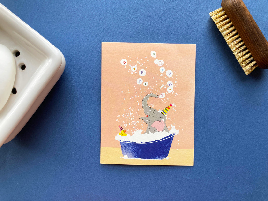 Birthday Elephant in Tub, Driscoll Design