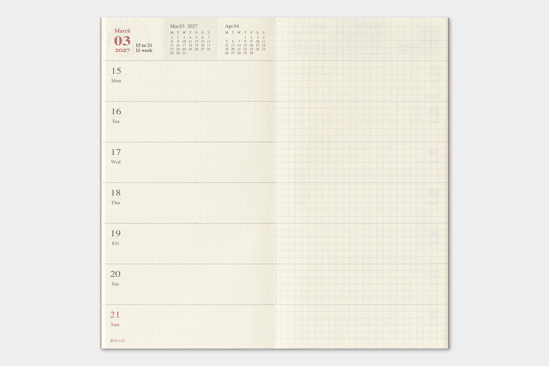 2027 Regular Weekly + Memo Refill, Traveler's Company