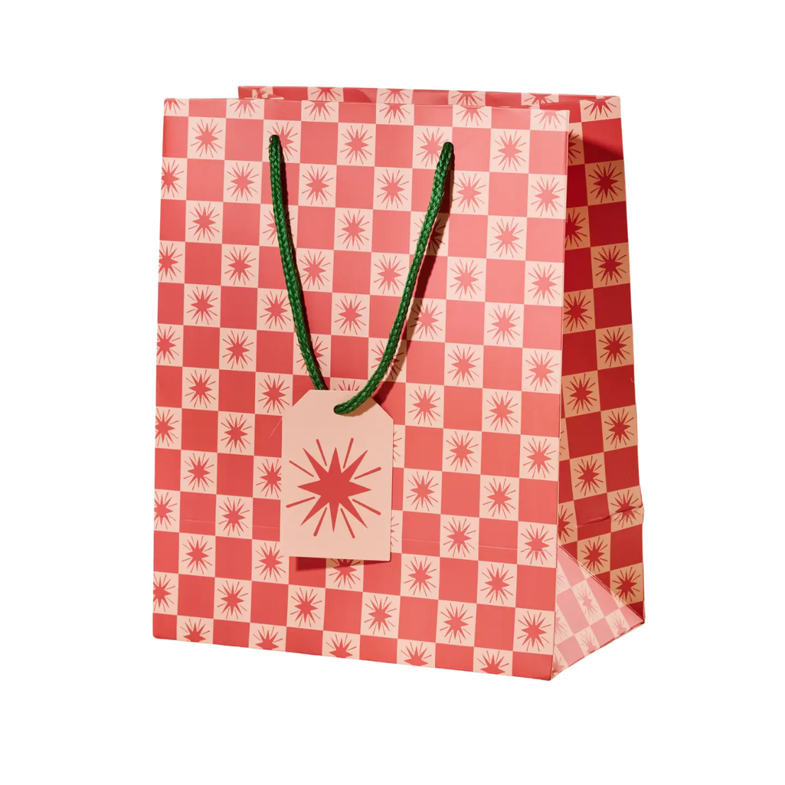 Red Check Star Holiday Gift Bag