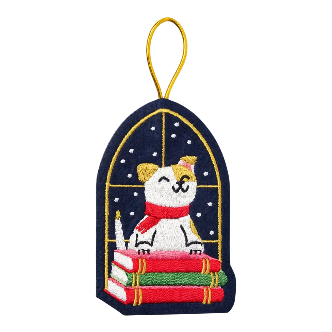 Book Stack Dog Ornament