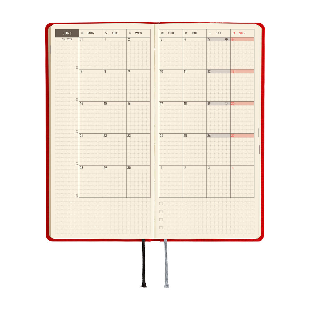 Hobonichi 2027 Techo Weeks Mega Colors: Poppy Red