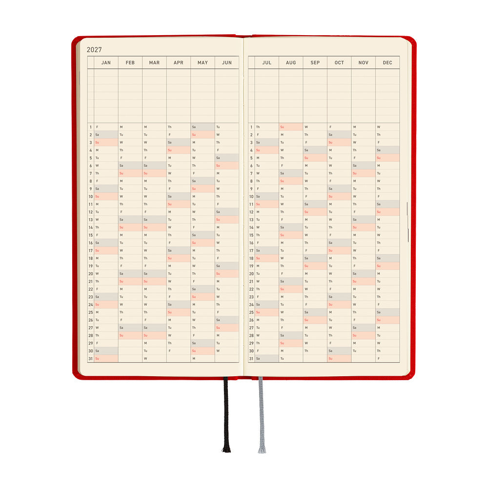 Hobonichi 2027 Techo Weeks Mega Colors: Poppy Red