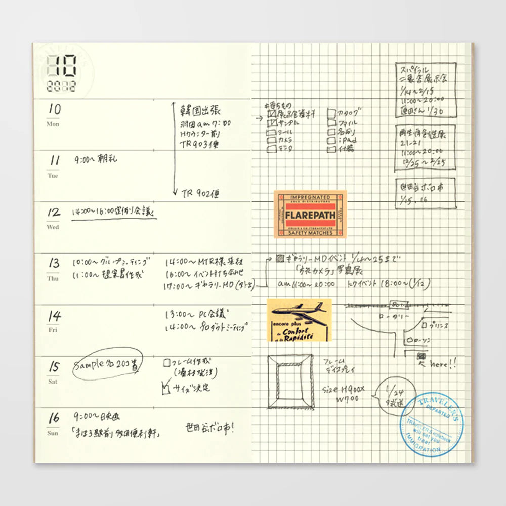 019 Regular Refill Free Diary Weekly + Memo, Traveler's Company